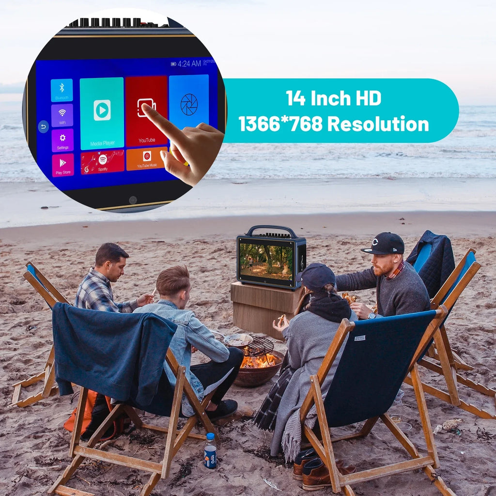 Portable Karaoke Machine Systems Wireless  Streaming Loudspeaker for Adults&Kid,14” Touch Screen/Android 12/4+64G,Support Microphone/WiFi/////Phones/