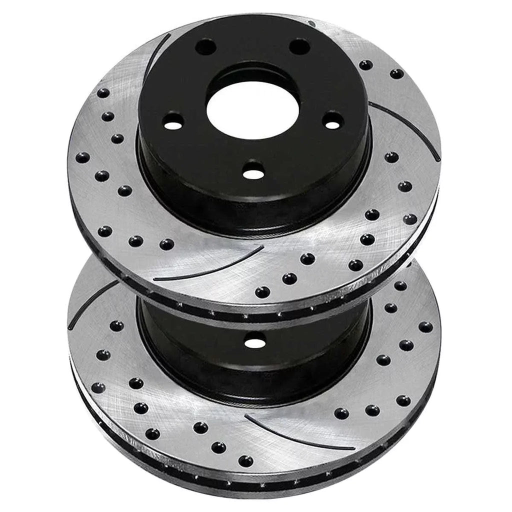 AutoShack Front Drilled Slotted Brake Rotors Black Pair of 2 Driver and Passenger Side Replacement for 2007-2010 2011 2012 Dodge Caliber 2008-2017 Mitsubishi Lancer 1.8L 2.0L 2.4L   PR63039LR