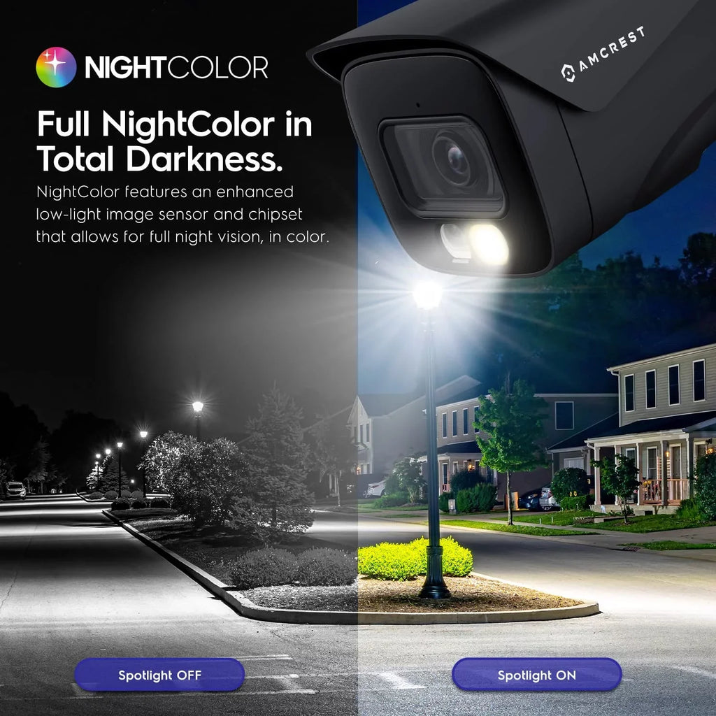 Amcrest 4K  PoE  Camera UltraHD 8MP Security Outdoor Camera,  129°, 49ft Color Nightvision, Human & Vehicle Detection, IP67 Weatherproof, 4K (3840x2160) @15fps, Black, IP8M-2796EB-