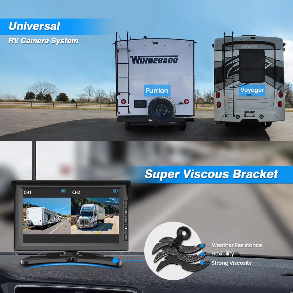 Auto-Vox Wireless Solar Backup Camera 7"  Monitor Kit Support 2 Cameras  Night Vision Reverse Camera for Truck  Trailer Van Solar4