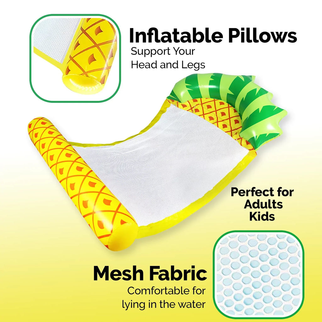 Zoey Adult Swimming Pool Float Water Hammock Lounger, Multi Purpose Comfortable Inflatable Water Float Pool Lounge, Swimming Pool Float Hammock Raft-Pineapple