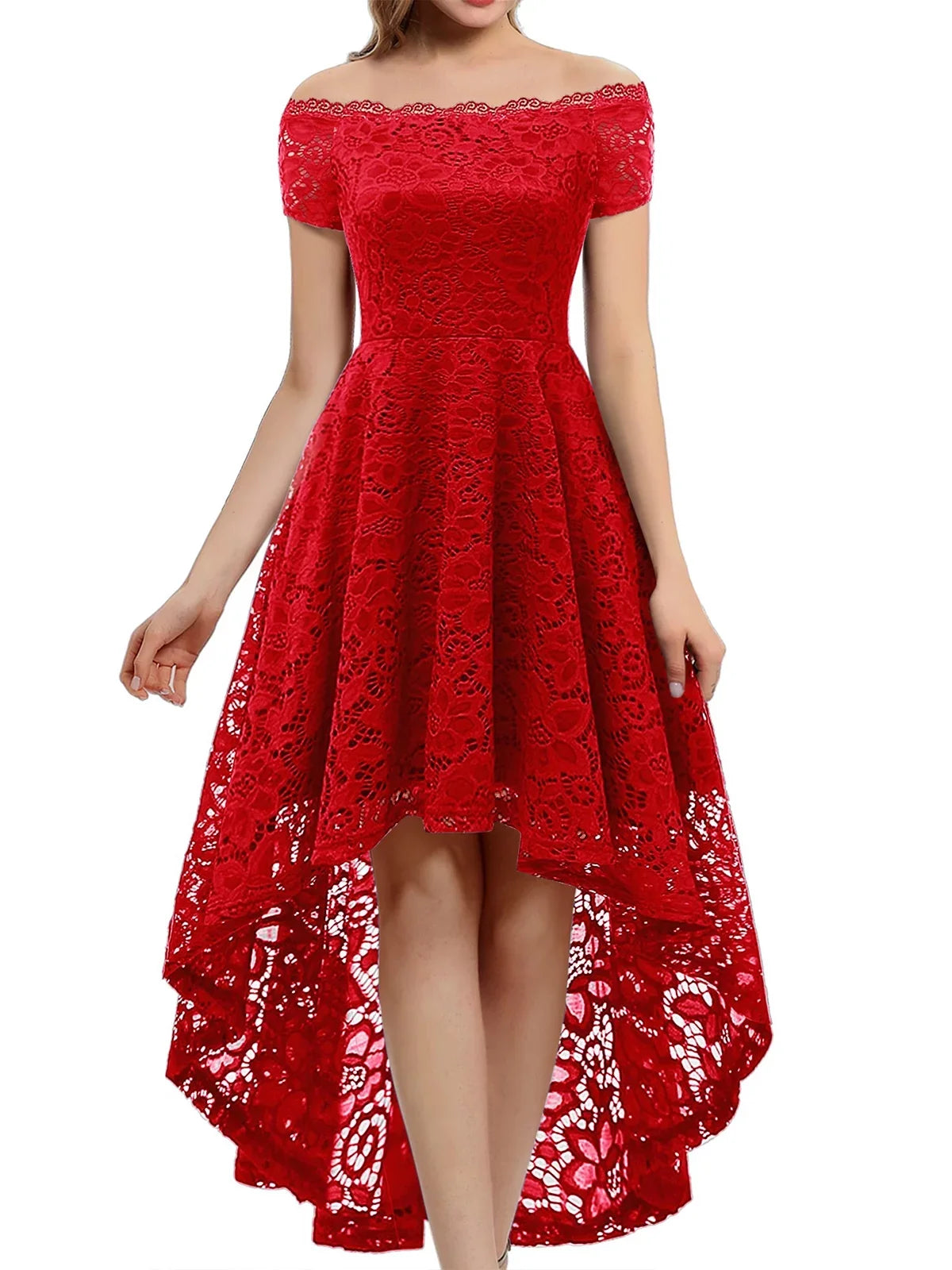 Dressystar Women Lace Bridesmaid Dress Female Knee-Length Hi-Lo Cocktail Party Dress