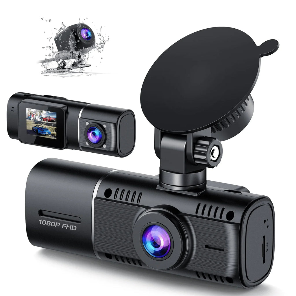 3 Channel Car Camera Dash Cam Front and Rear Inside with  Night Vision 1080P Dash Camera Three Way Triple Parking Monitor Motion Detection Accident Lock