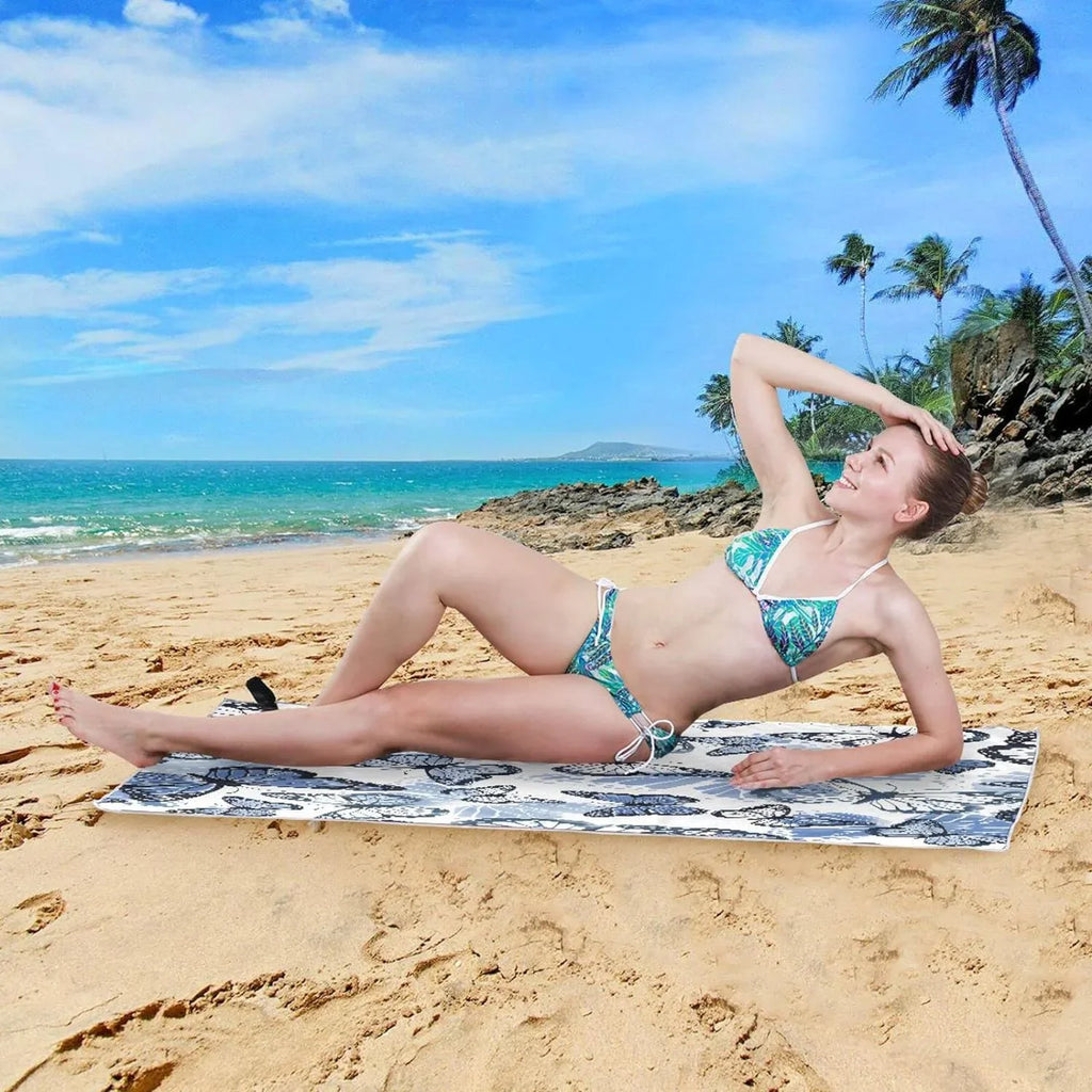 Bestwell Blue Butterfly Beach Towel Oversized Towel Blanket, Thin Lightweight Microfiber Sand Free Quick Dry Towel, 30”X60” Multipurpose Pool Bath Yoga Swim Shower Towel