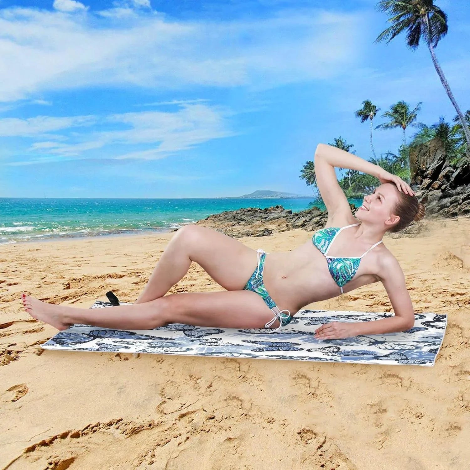 Bestwell Blue Butterfly Beach Towel Oversized Towel Blanket, Thin Lightweight Microfiber Sand Free Quick Dry Towel, 30”X60” Multipurpose Pool Bath Yoga Swim Shower Towel