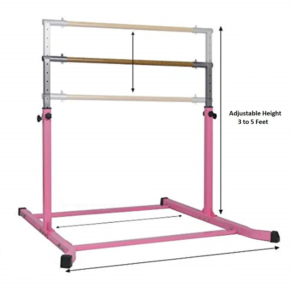 Pro-Gymnastics Expandable Gymnastics Kip Bar Horizontal Bar Junior Gymnastic Training High Bar Asymmetric Bar 13 Level Height Adjustable 3 to 5  Cushioned Bar & Curved Legs (Pink)