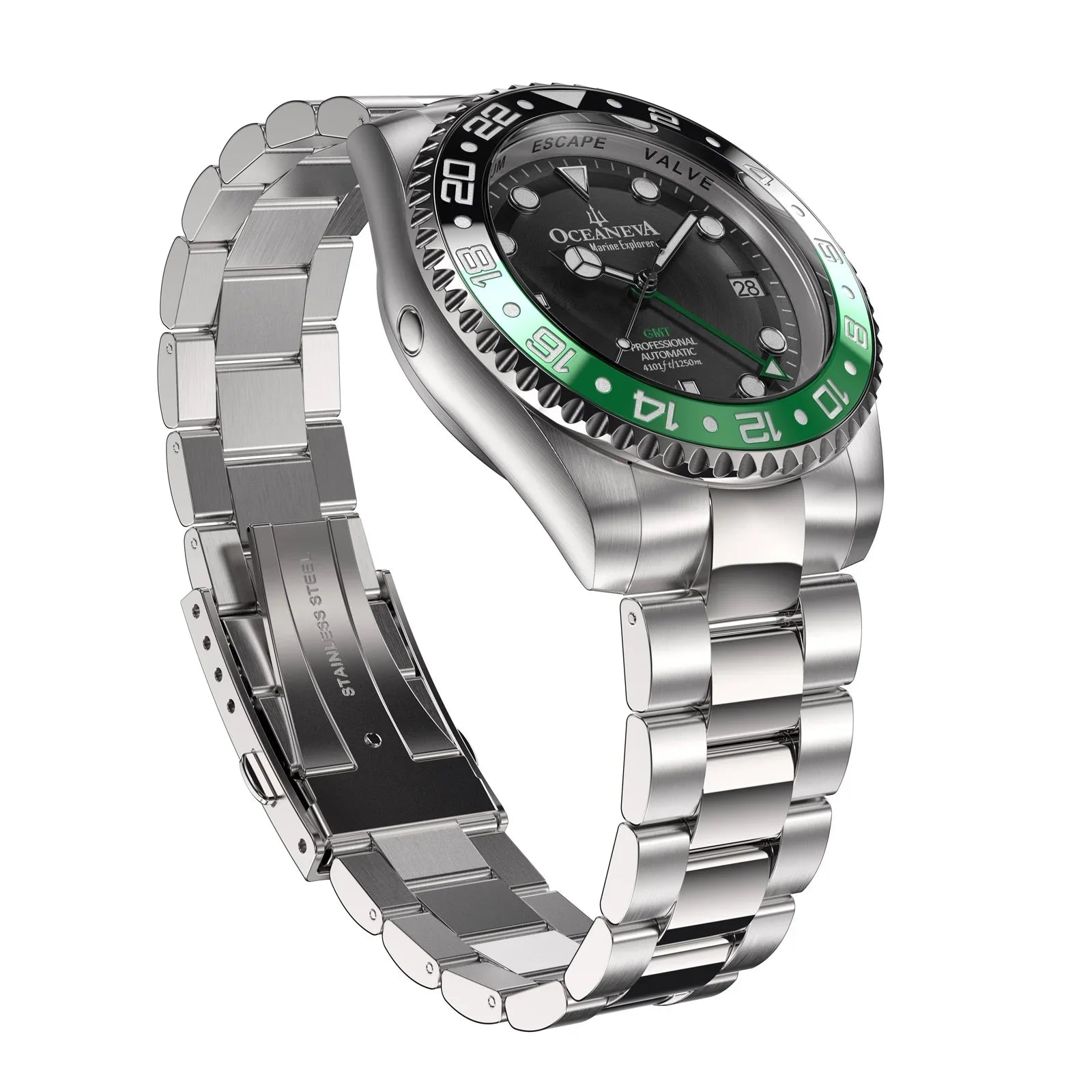 Oceaneva™  Deep Marine Explorer Pro Diver Black Green Bezel Watch - Screw Down with Triple Seal Case Back - 1250M Water Resistance - Japan Automatic Movement Dive Swimming Wrist Watches For Men