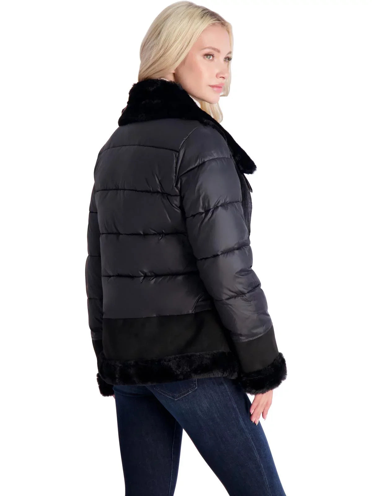 Tahari Women's Saylor Mixed Media Puffer Coat