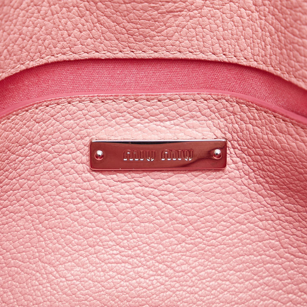 Pre-Owned Authenticated Miu Miu Flower Print Crossbody Calf Leather Pink Crossbody Bag Unisex (Good)