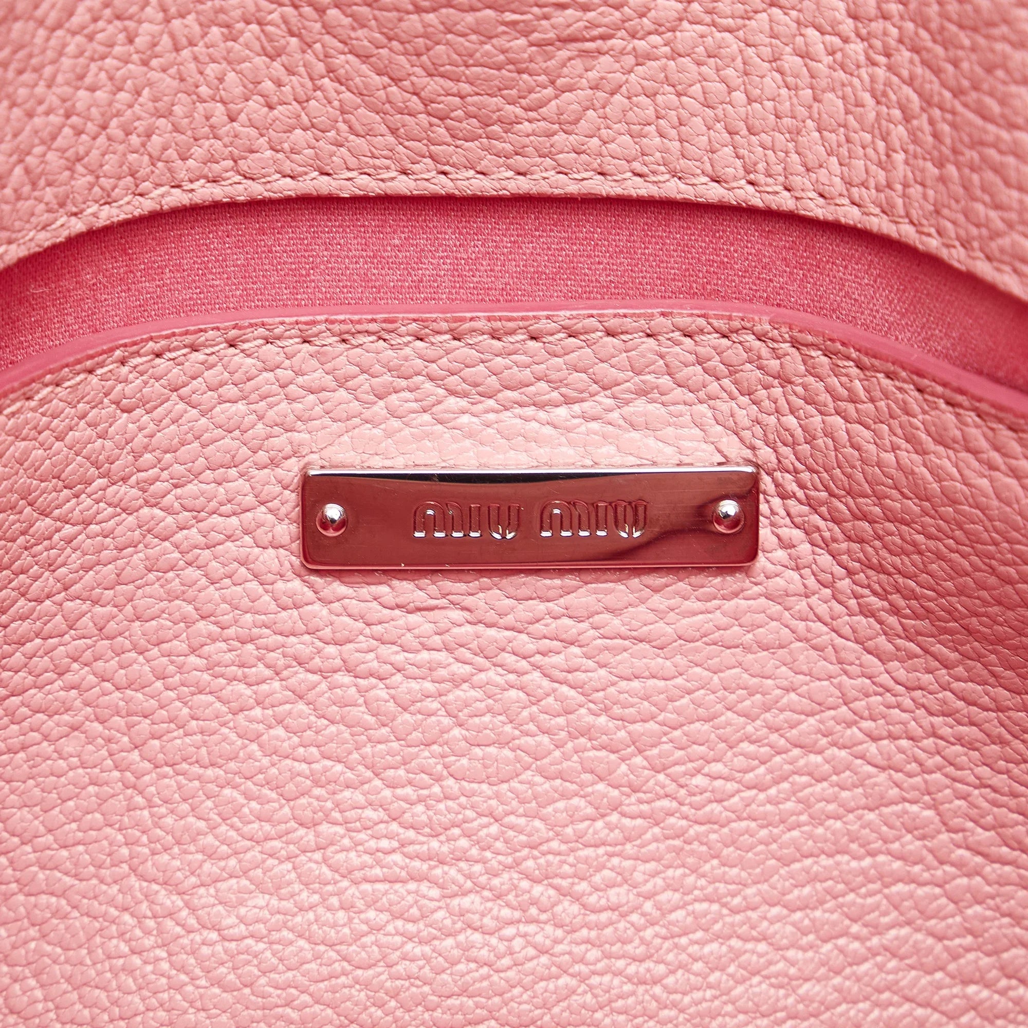 Pre-Owned Authenticated Miu Miu Flower Print Crossbody Calf Leather Pink Crossbody Bag Unisex (Good)
