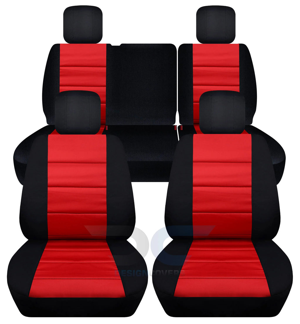 T259-Designcovers Fits 2011-2012 Jeep Wrangler  4-Door Cotton Seat Covers:Black and Red - Front & Rear Split Bench