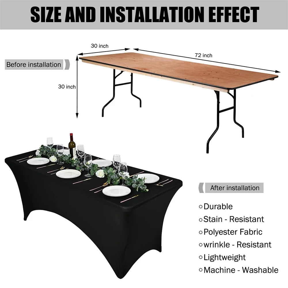 Pesonlook 3 Pcs 6 Ft Stretch Spandex Tablecloth, Rectangular Stretchable Elastic Patio Table Cover, Anti-Wrinkle Tight Fit Washable Table Cover, Cocktail Tablecloth for Wedding, Party(Black)