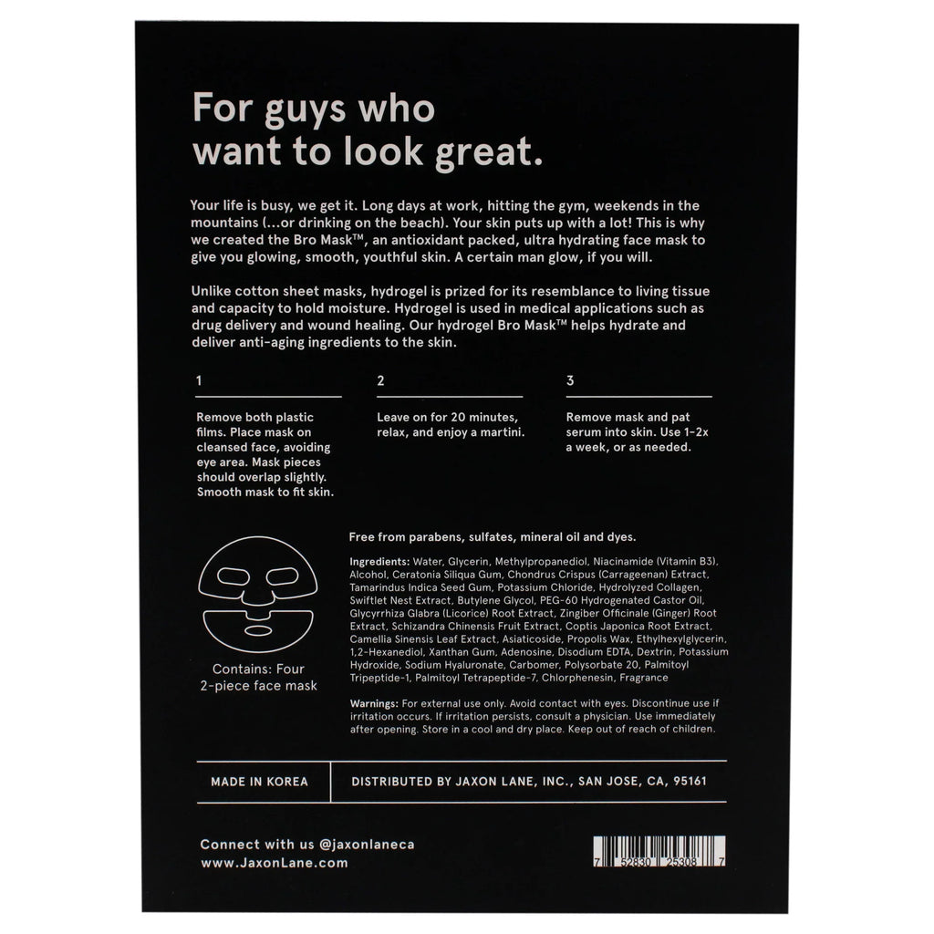 Jaxon Lane Bro Sheet Mask, 4 Pc Mask