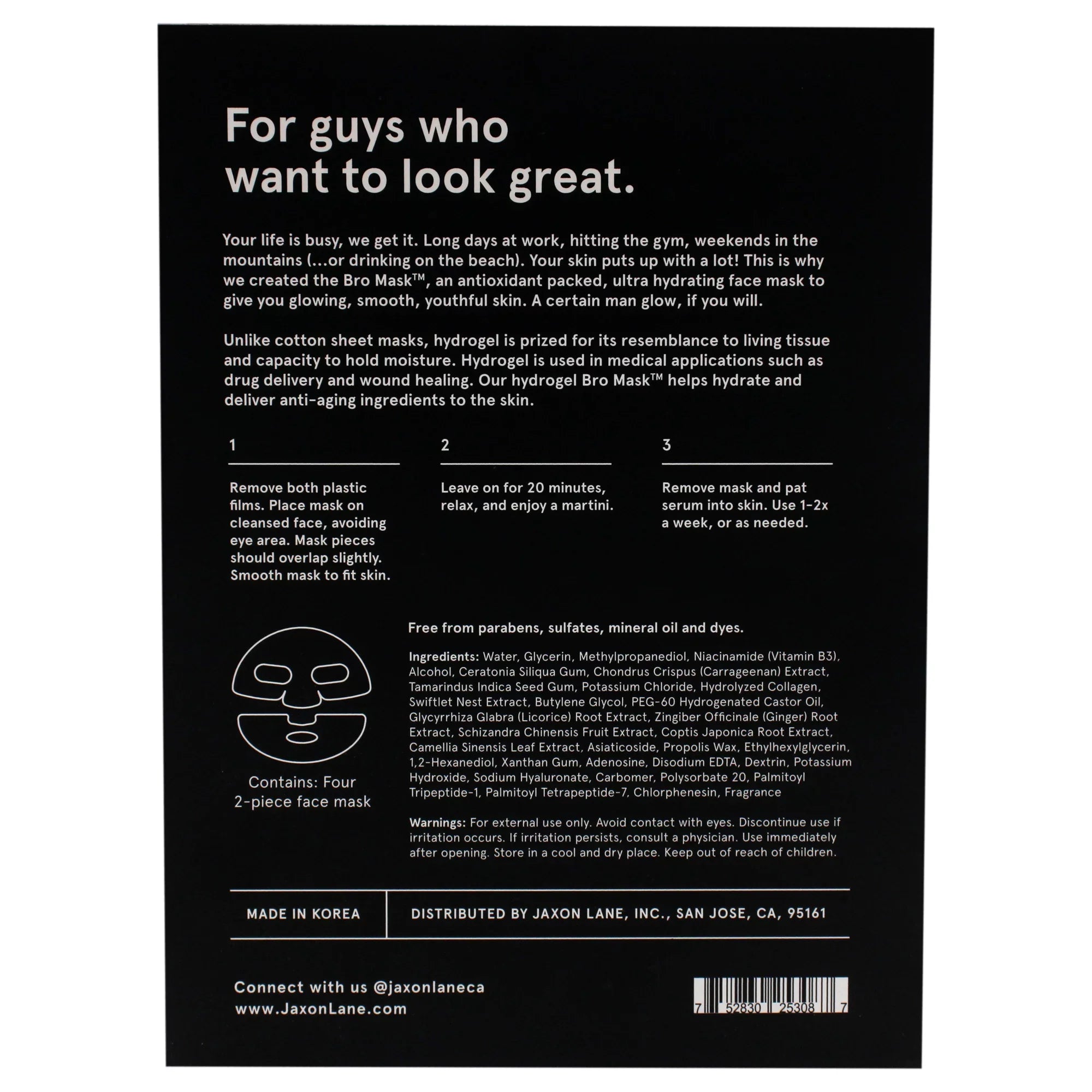 Jaxon Lane Bro Sheet Mask, 4 Pc Mask
