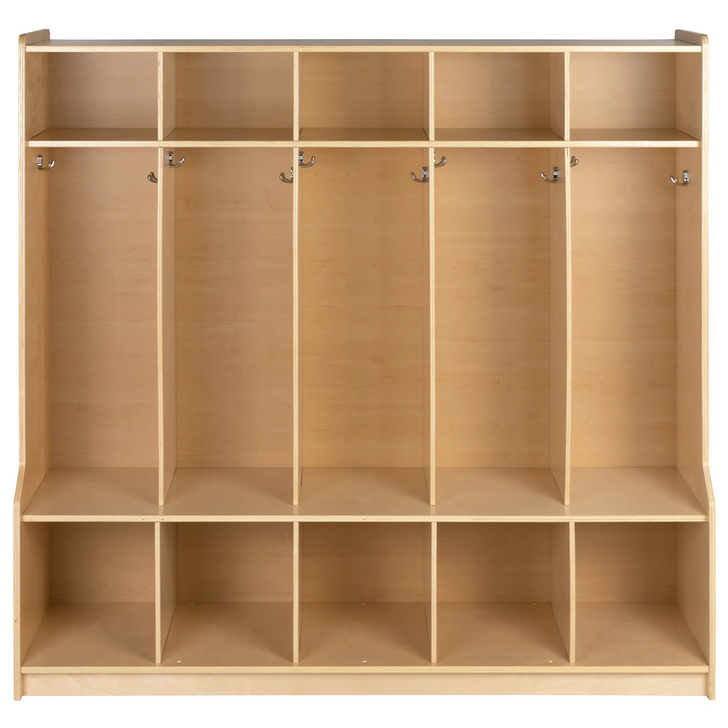 Emma + Oliver Wood 5 Section School Coat Locker with Bench, Cubbies and Storage Organizer Hook