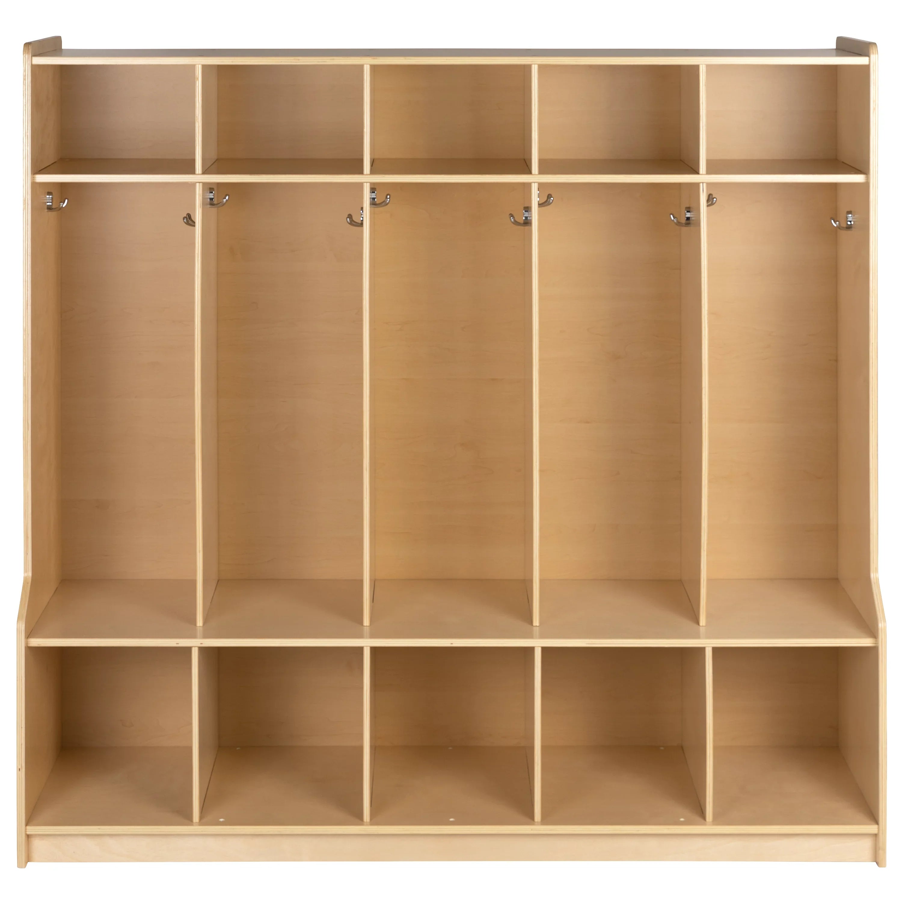Emma + Oliver Wood 5 Section School Coat Locker with Bench, Cubbies and Storage Organizer Hook