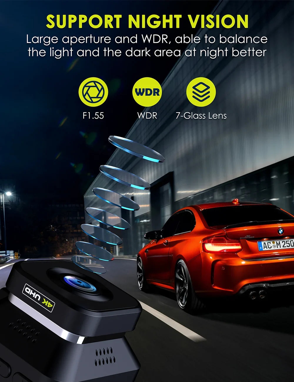 Dash Cam 4K WiFi 2160P Car Camera, Dash Camera for Cars, Mini Front Dash cam for Cars with Night Vision, Loop Recording, G-Sensor,24H Parking Monitor, Supercapacitor,Voice Prompt,
