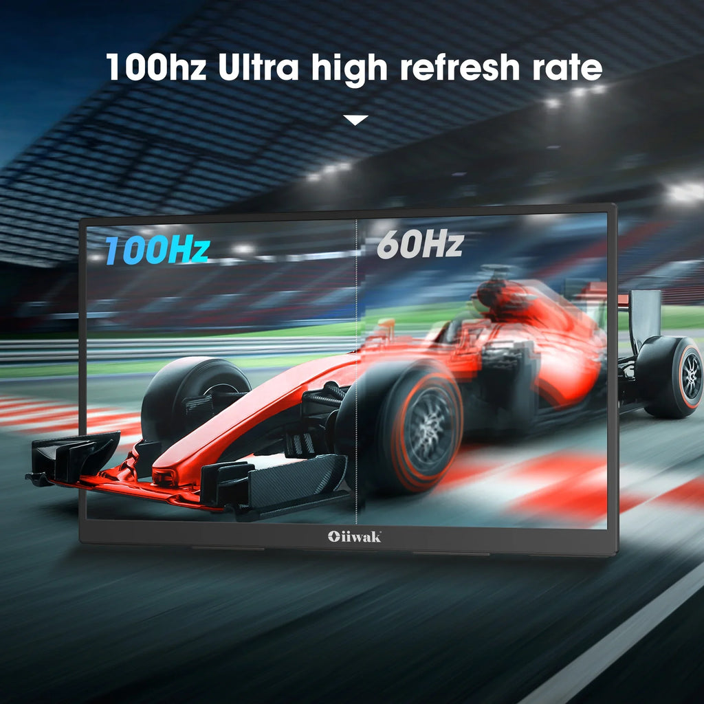Oiiwak 18.5 inch Large Portable Monitor,100HZ Second Screen Extender for Laptop, 100% sRGB 1080P   Frameless Travel Gaming Monitor, Dual Speakers, 180° Foldable Stand &
