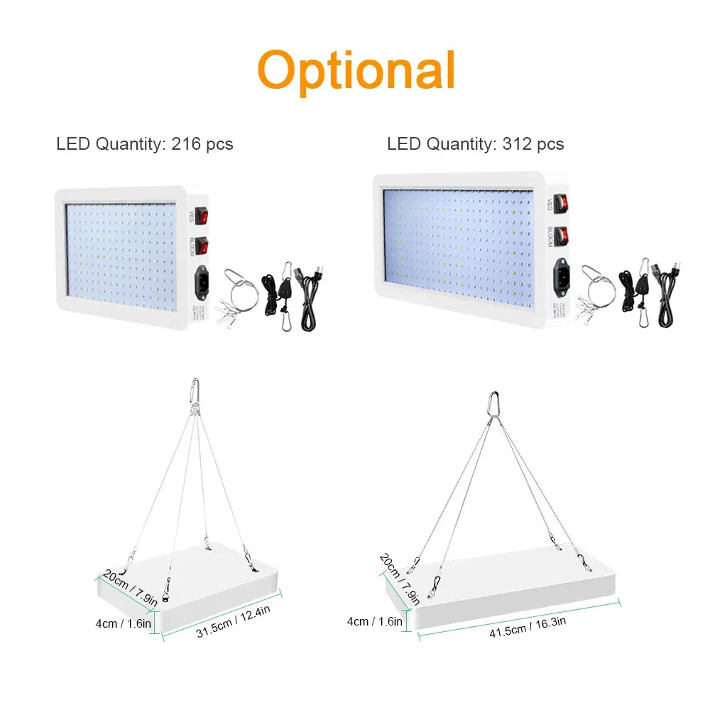 Aibecy Dual Switch  Grow Light 2000W for Indoor Plants Full Spectrum IP65 Waterproof Ideal for Seedlings Flowers Greenhouse
