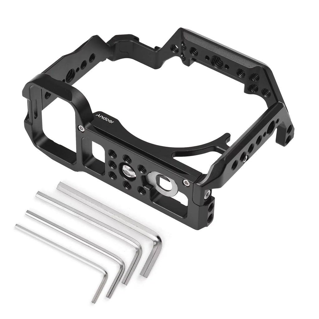 Camera Cage, Aluminum Alloy Video Cage with Cold Shoe Mounts, Numerous 1/4 Inch Screw Holes, Sony A7IV/A7M4//A7R4/A7S3