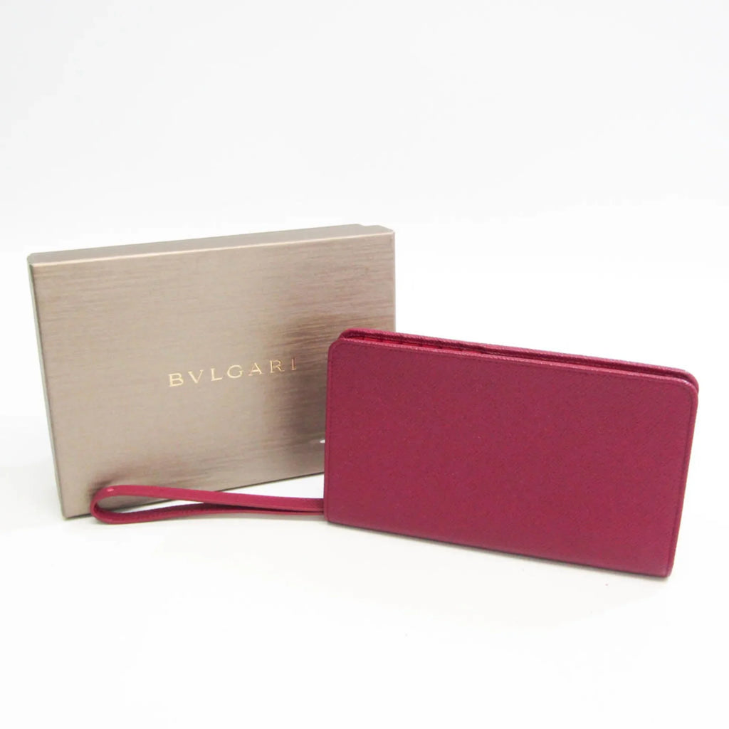 Pre-Owned Bvlgari Bvlgari Bvlgari 281715 Women's Leather Phone Wallet Purple,Red Color (Good)