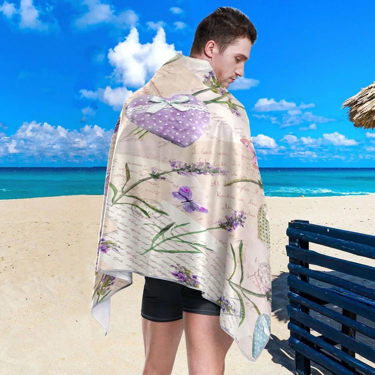 Bestwell Purple Lavender Floral Beach Towel Oversized Towel Blanket, Thin Lightweight Microfiber Sand Free Quick Dry Towel, 30”X60” Multipurpose Pool Bath Yoga Swim Shower Towel