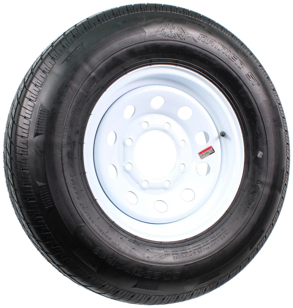 Radial Trailer Tire On Rim ST235/80R16  16" 8 Lug Modular White Wheel