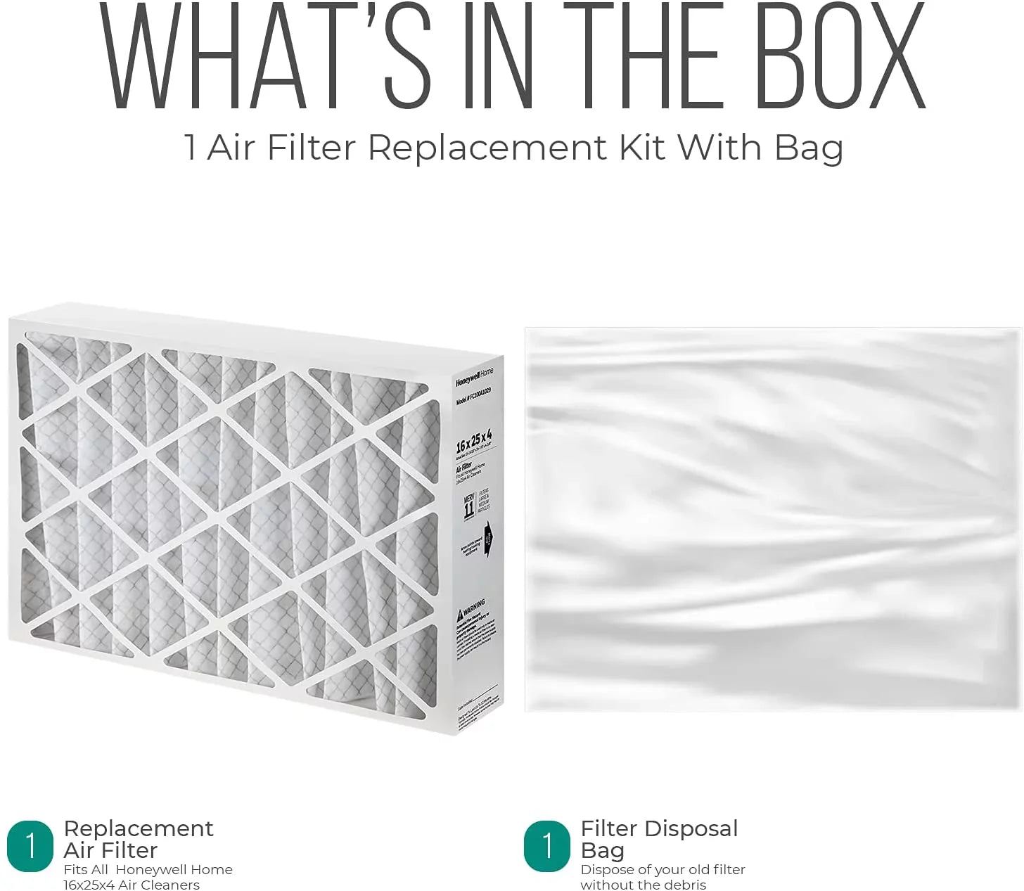 Honeywell FC100A1029 Furnace Filters, 16 x 25 x 4 Air Filter Replacement Merv 11 Filter Media with Homequip Disposal Bag (2 Pack)