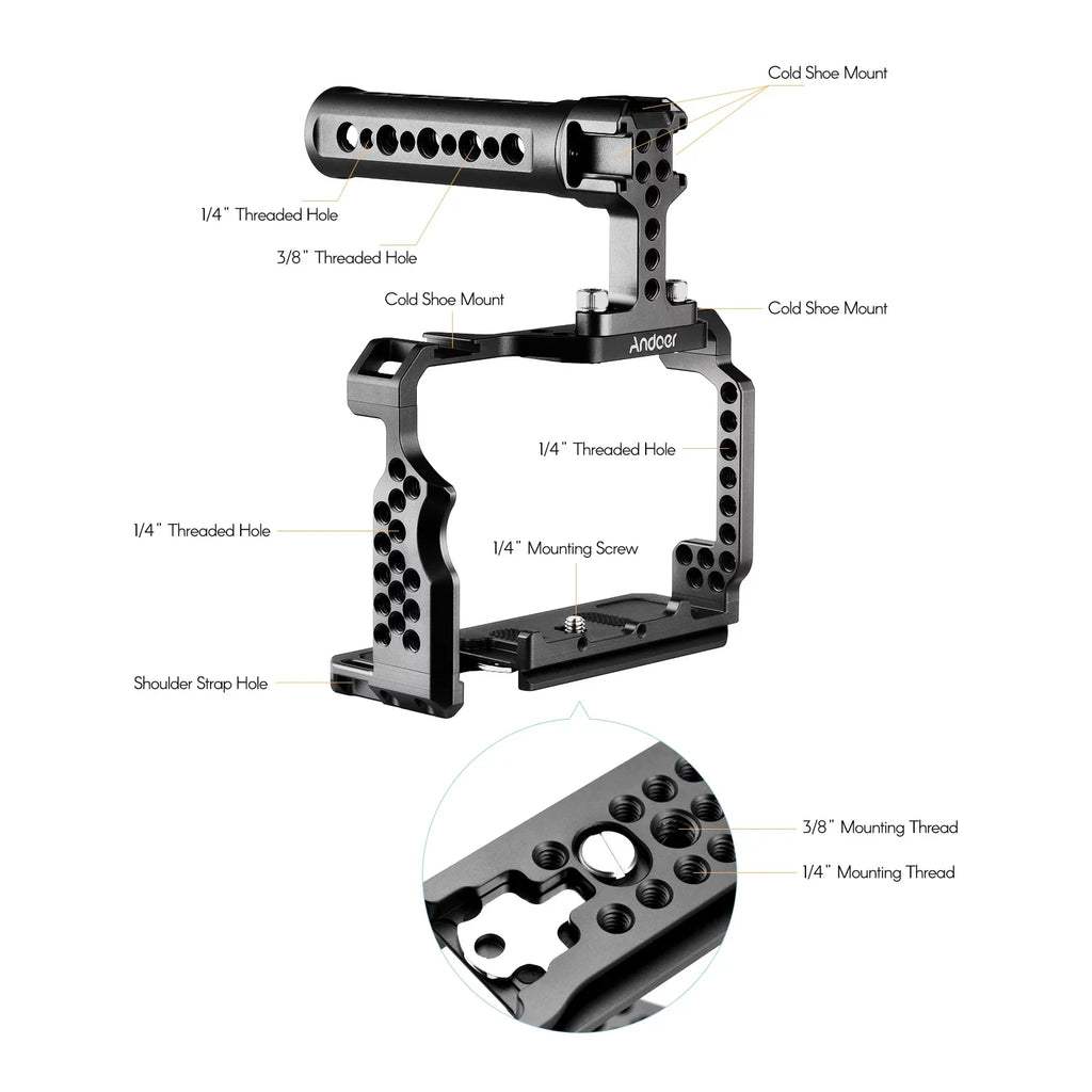7299 Aluminum Alloy Cage Kit with Video Rig Handle Grip Replacement for Sony A7R / A7 / A7III