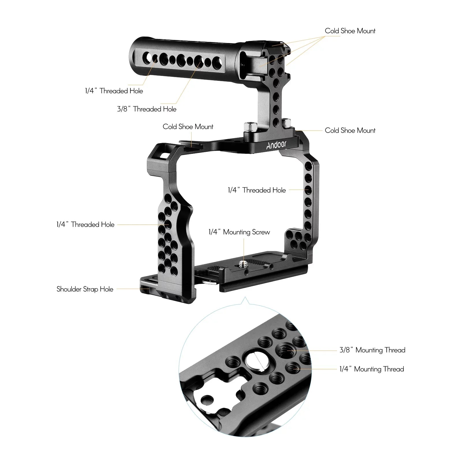 7299 Aluminum Alloy Cage Kit with Video Rig Handle Grip Replacement for Sony A7R / A7 / A7III