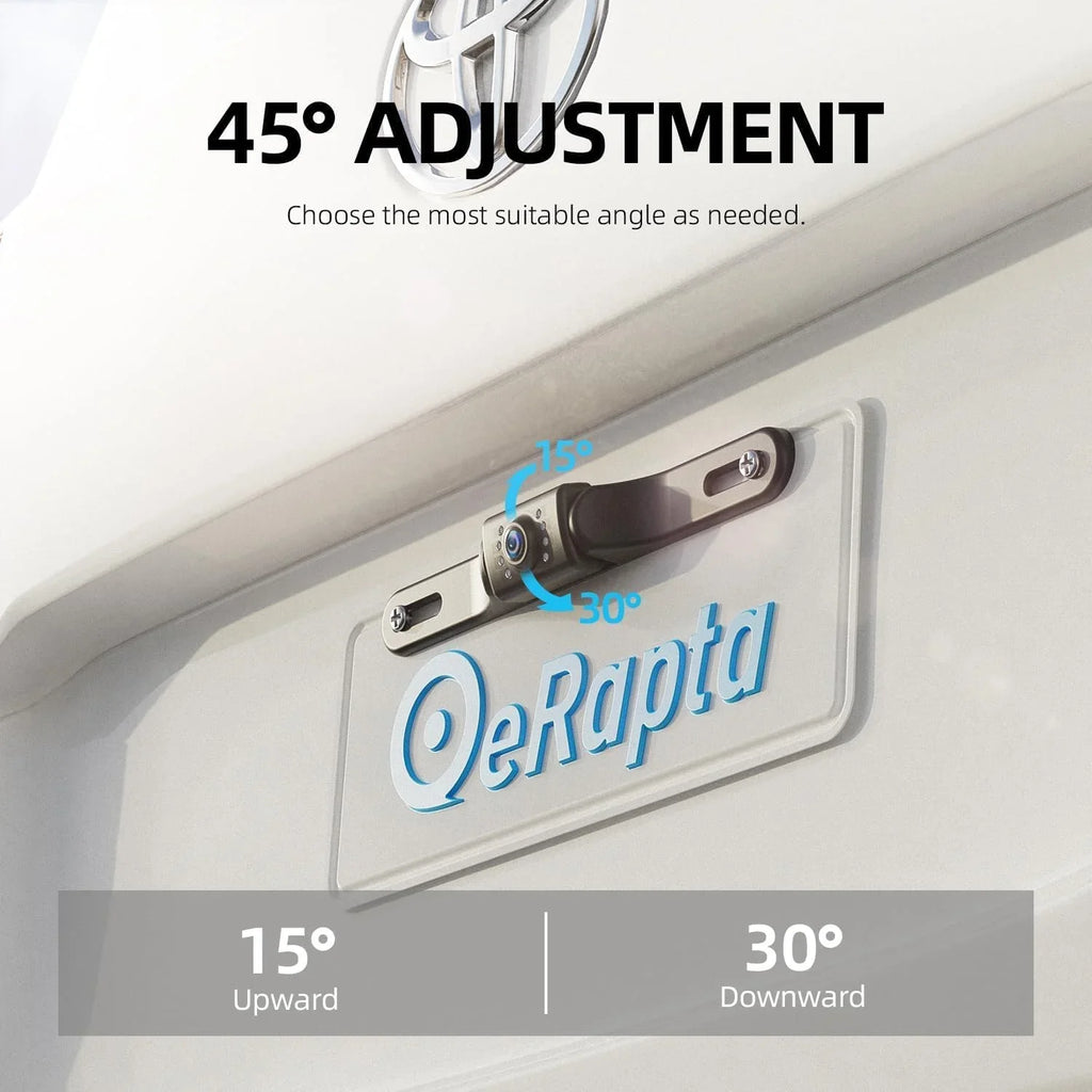 eRapta Backup Camera Rear View License Plate, 45° Adjustment Bracket with 149° Perfect Angle, Night Vision, IP69K Lever