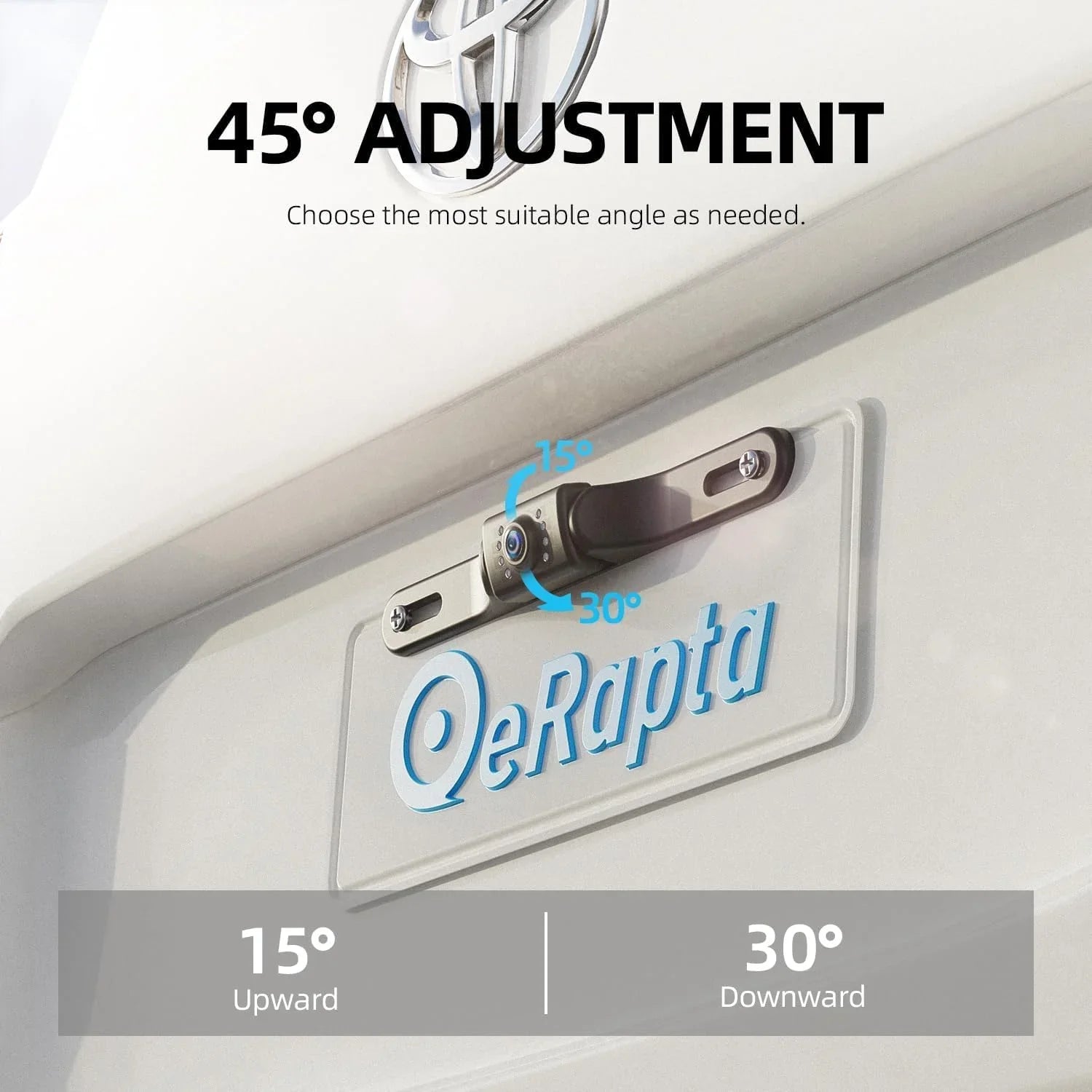 eRapta Backup Camera Rear View License Plate, 45° Adjustment Bracket with 149° Perfect Angle, Night Vision, IP69K Lever