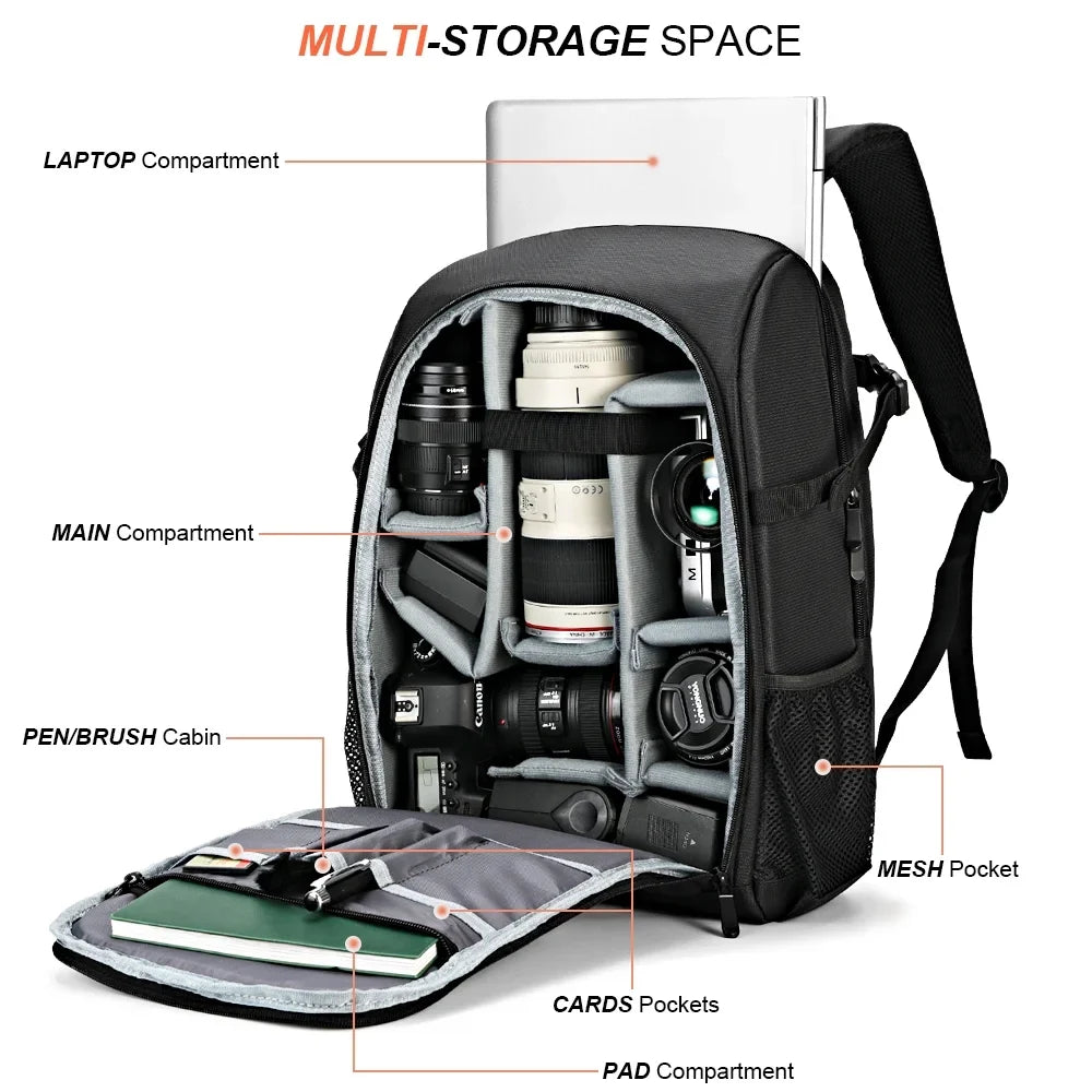 Big Capacity Photography Camera Waterproof Shoulders Backpack Video Tripod  Bag Drone Case w/ Rain Cover for Canon Nikon Sony Pentax