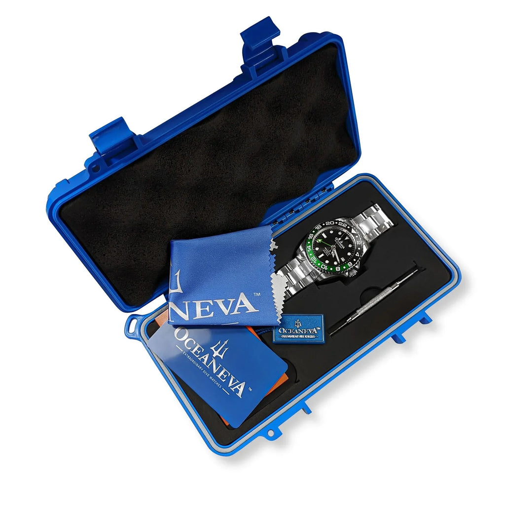 Oceaneva™  Deep Marine Explorer Pro Diver Black Green Bezel Watch - Screw Down with Triple Seal Case Back - 1250M Water Resistance - Japan Automatic Movement Dive Swimming Wrist Watches For Men
