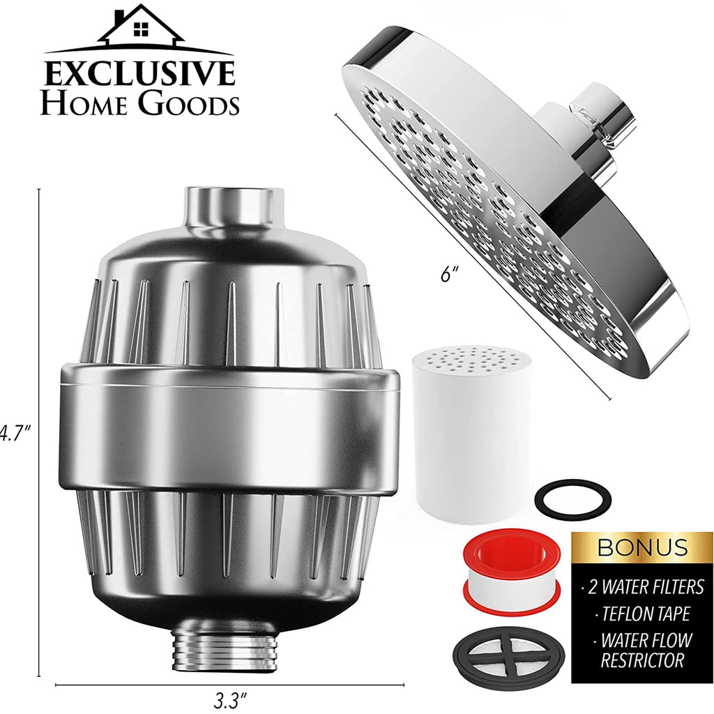 Exclusive Home Goods Rainfall Shower Head & Showerhead Filter System for Hard Water