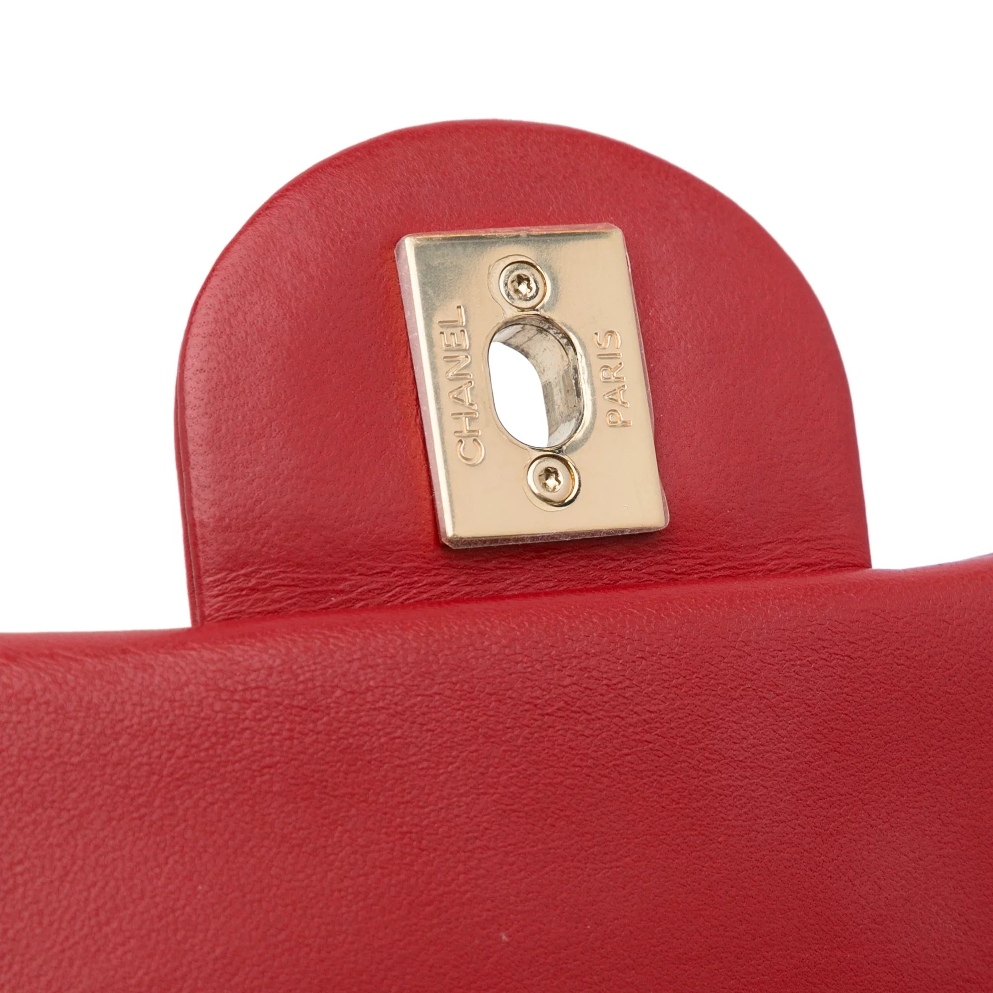 Pre-Owned Authenticated Chanel Small Easy Carry Flap Bag Lambskin Leather Red Satchel Unisex (Good)