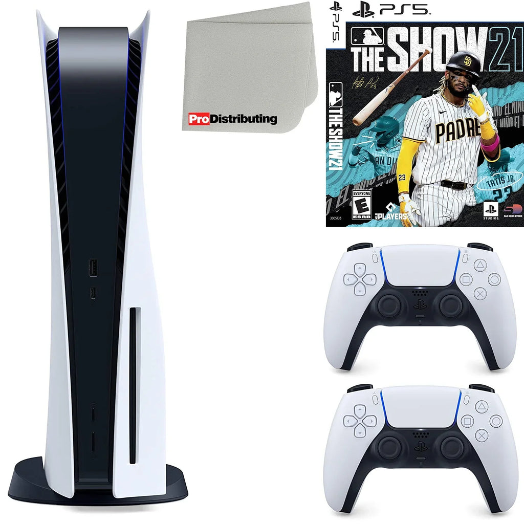 Sony Playstation 5 Disc Version (Sony PS5 Disc) with White Extra Controller,  The Show 21 and Microfiber Cleaning Cloth Bundle