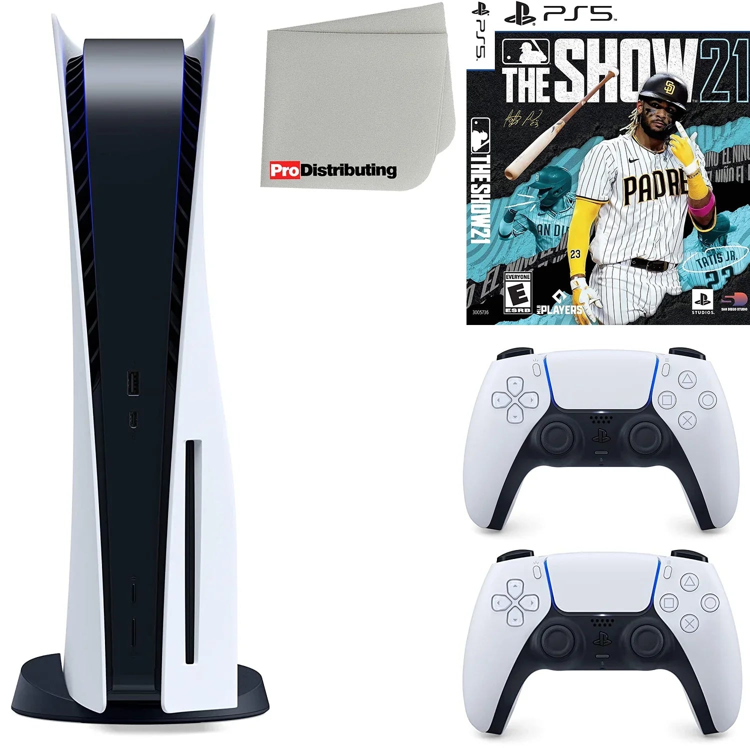 Sony Playstation 5 Disc Version (Sony PS5 Disc) with White Extra Controller,  The Show 21 and Microfiber Cleaning Cloth Bundle