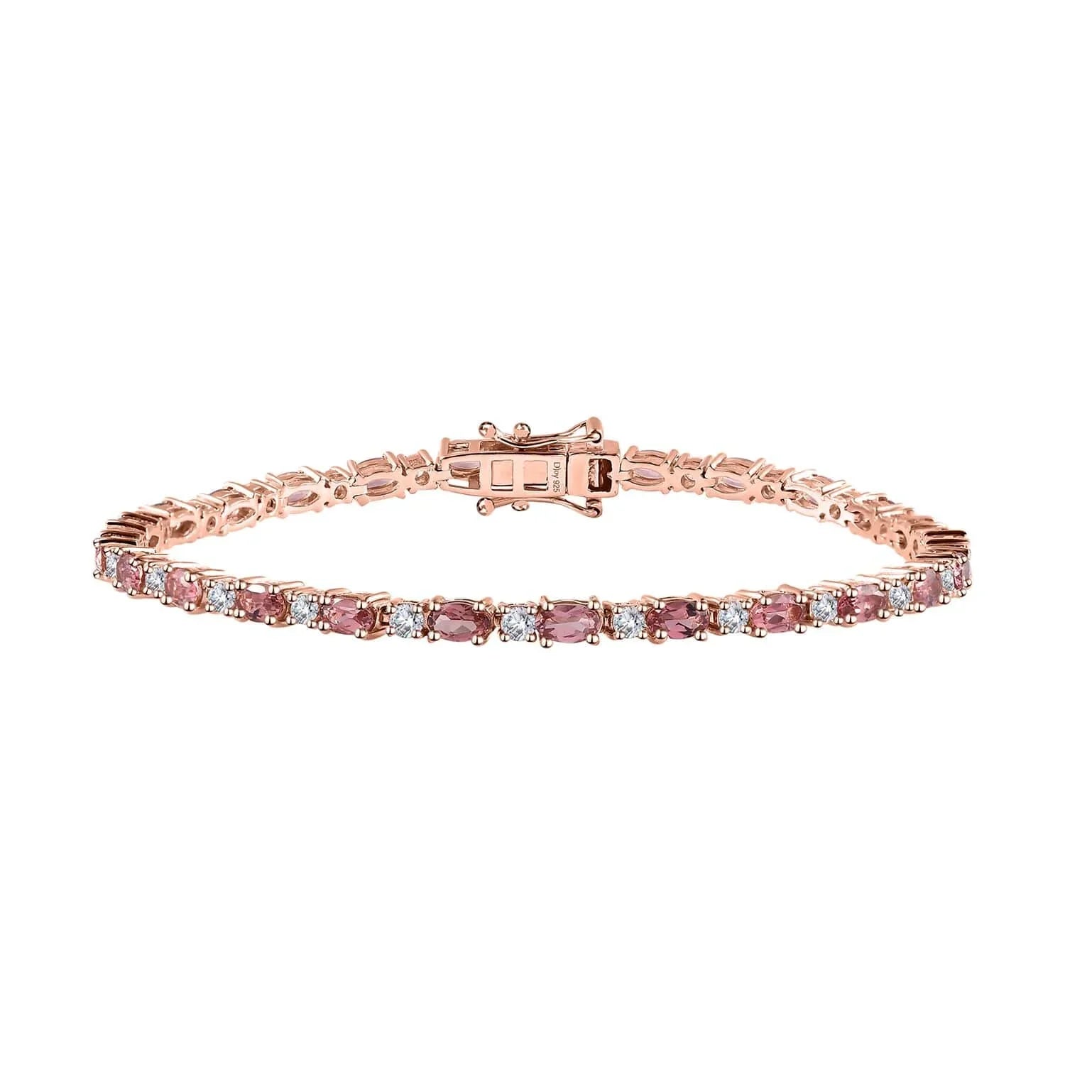 Shop  Tourmaline Moissanite Oval 925 Sterling Silver Vermeil Rose Gold Plated Bracelet Jewelry Size 8" Ct 5.74 Birthday Mothers Day Gifts for Mom