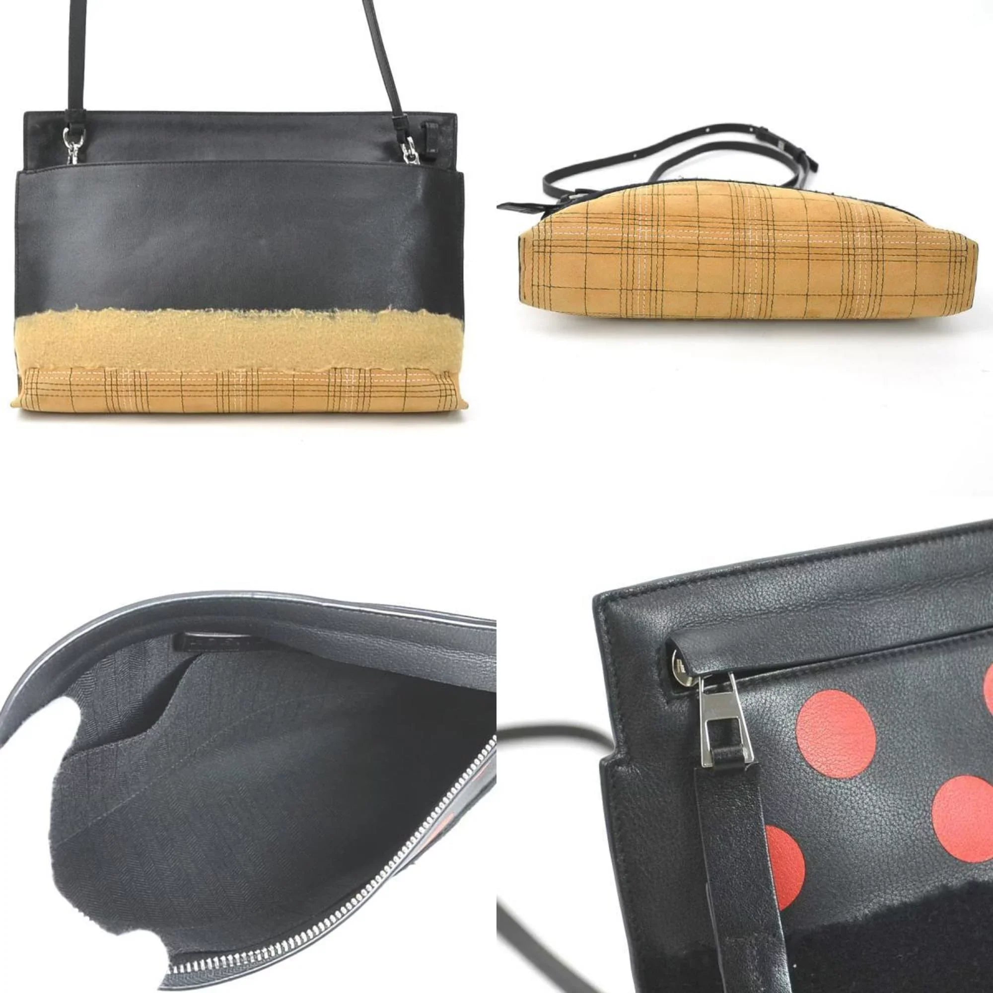 Pre-Owned Loewe  diagonal shoulder bag leather/suede black x red brown women's r9572g (Good)