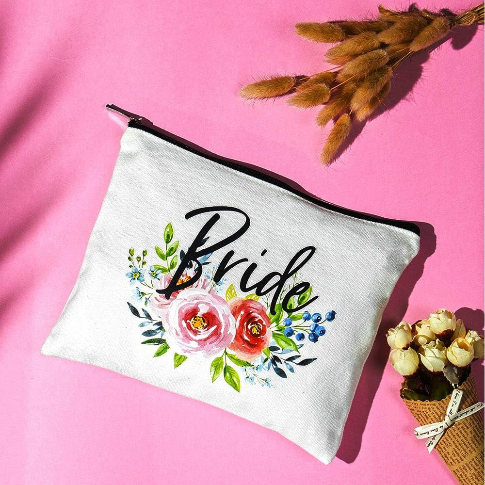 Charmoly Bridal Shower Gifts Bachelorette Gifts Bachelorette Party Favors Wedding Gifts Engagement Gifts Bride Gifts Bride Makeup Bag Miss to Mrs Bride to be Gifts Cosmetic Bag (Blue-Pink)
