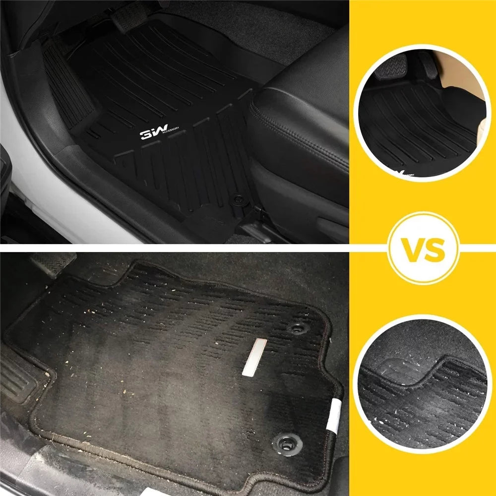 3W Floor Mats for Volkswagen Tiguan (2018-2023), All Weather Custom Fit Floor Liner for Volkswagen Tiguan,1st & 2nd Row Full Set Car Liners,Black