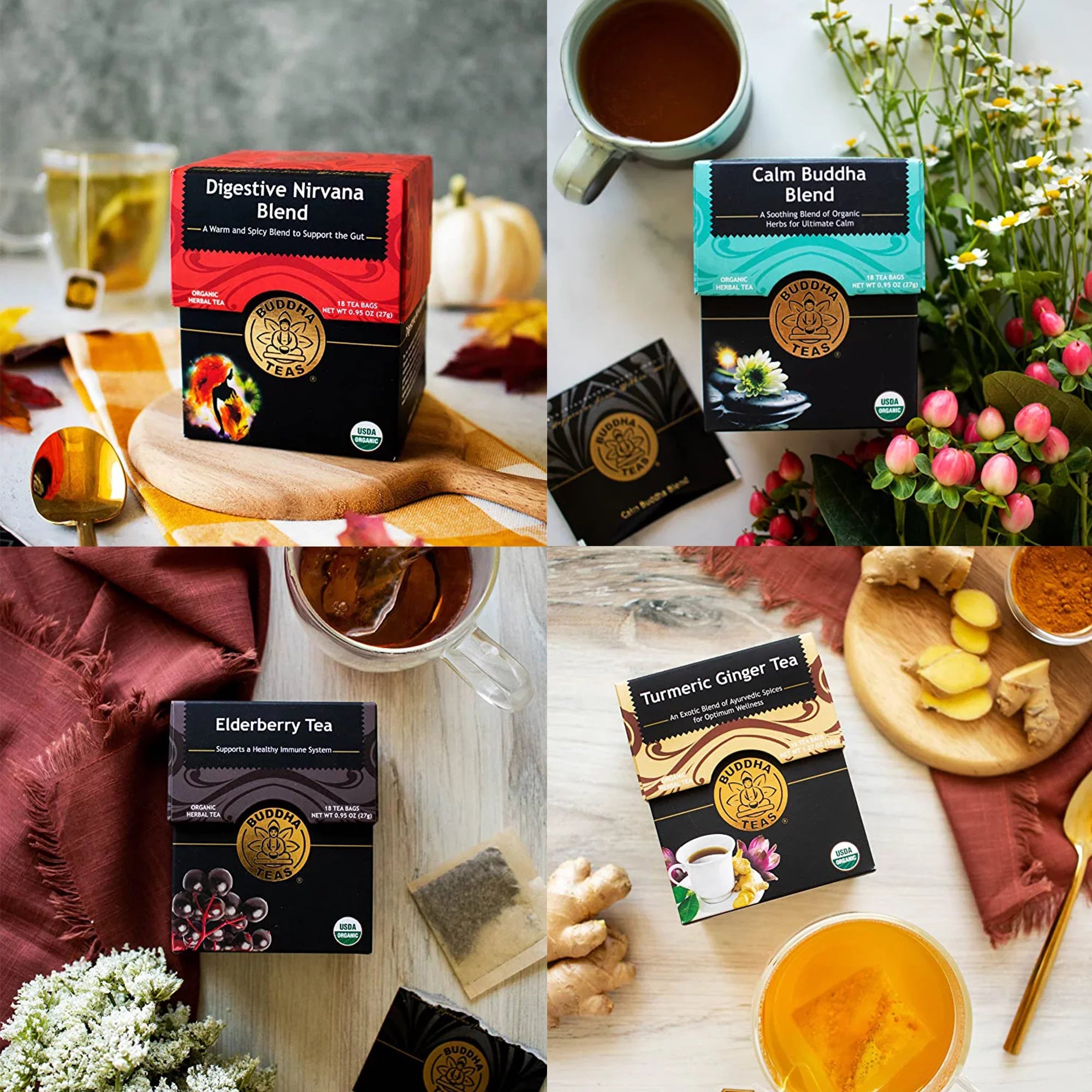 Buddha Teas Organic Turmeric Ginger Tea Bags Antioxidant Herbal Detox Drink 3 Boxes