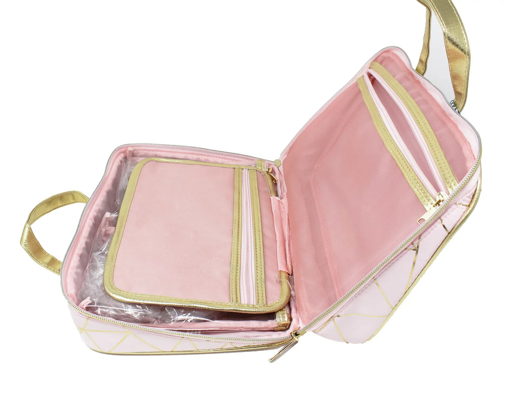 Tartan + Twine Gold Foil Pink Geo Zip Beauty Cosmetic Bag 3-Piece Deluxe Weekender Set, 1