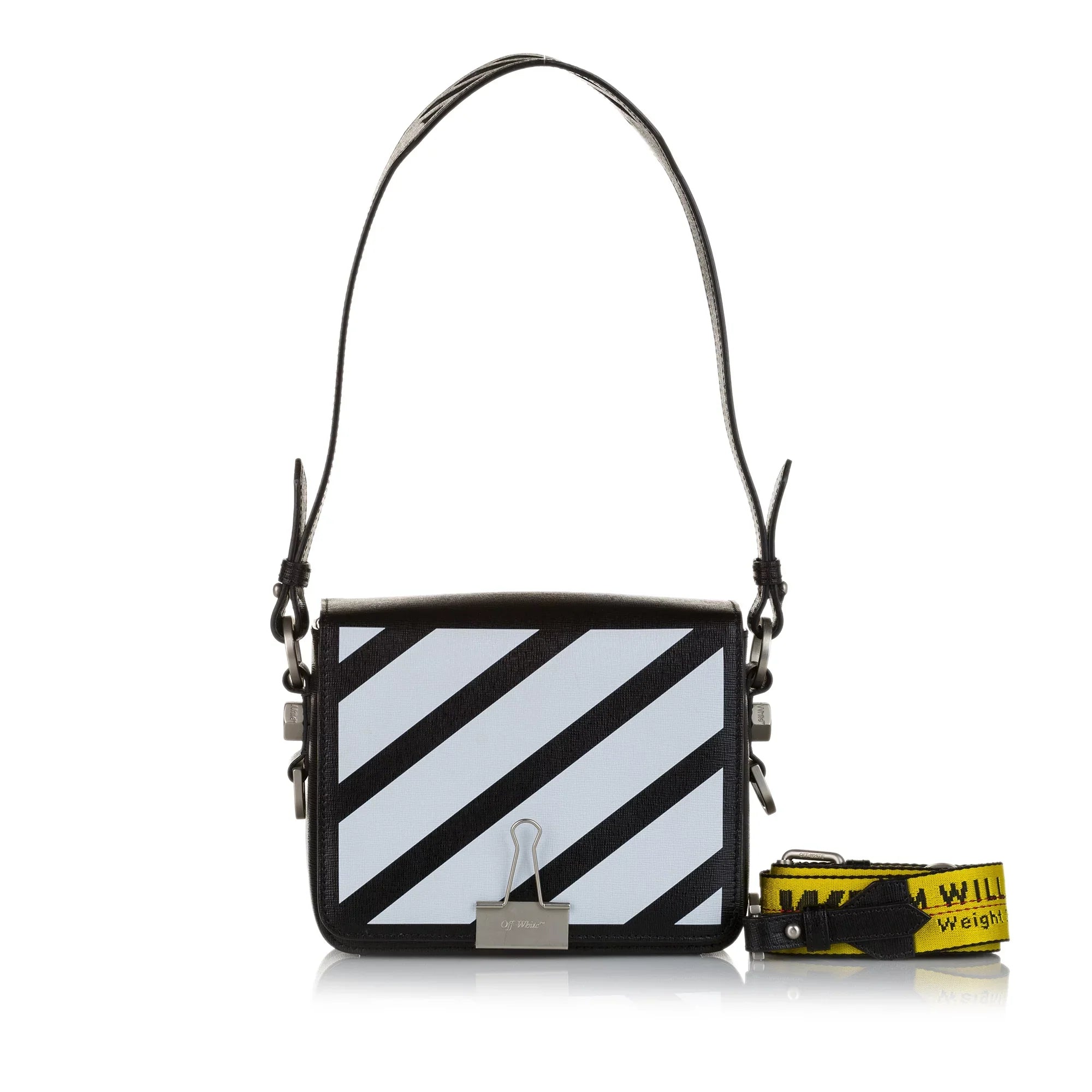 Pre-Owned Authenticated Off-White Binder Clip Crossbody Bag Calf Leather Black Unisex (Good)