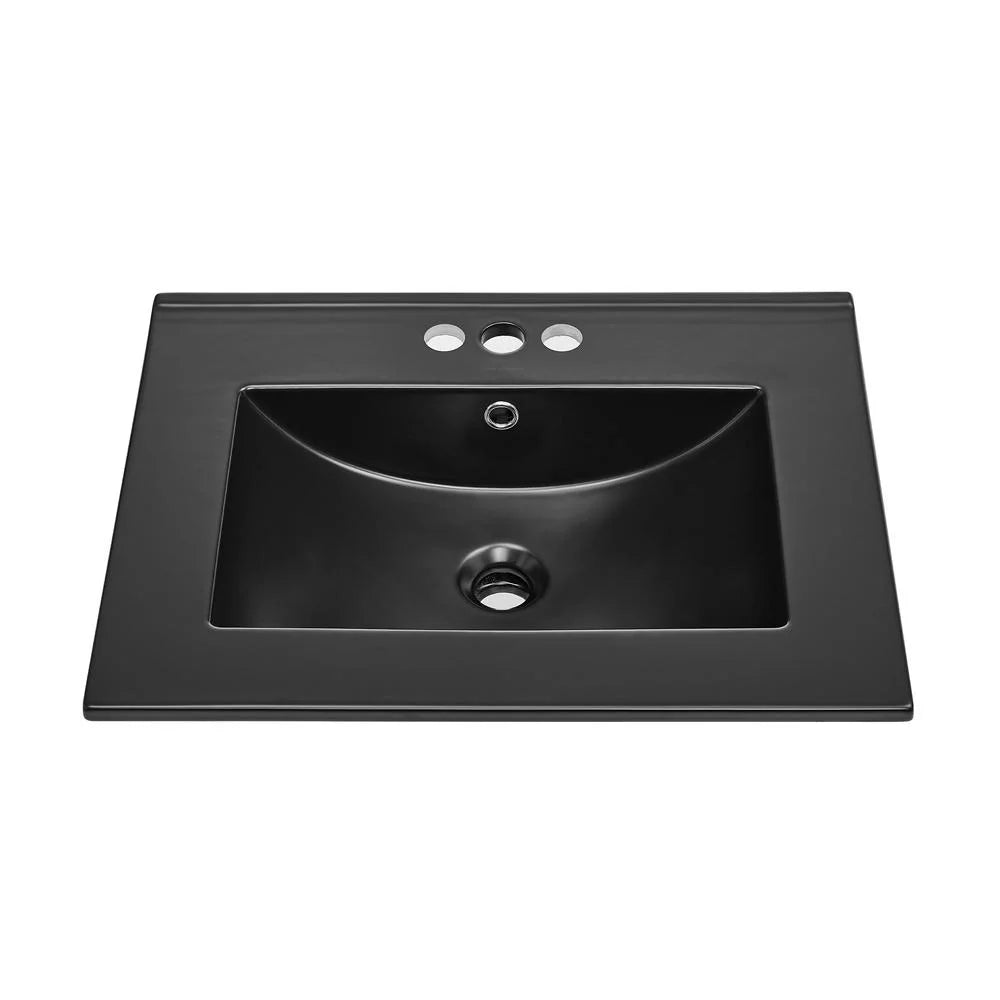 24" Vanity Top Bathroom Sink with 4" Centerset Faucet Holes in Matte Black