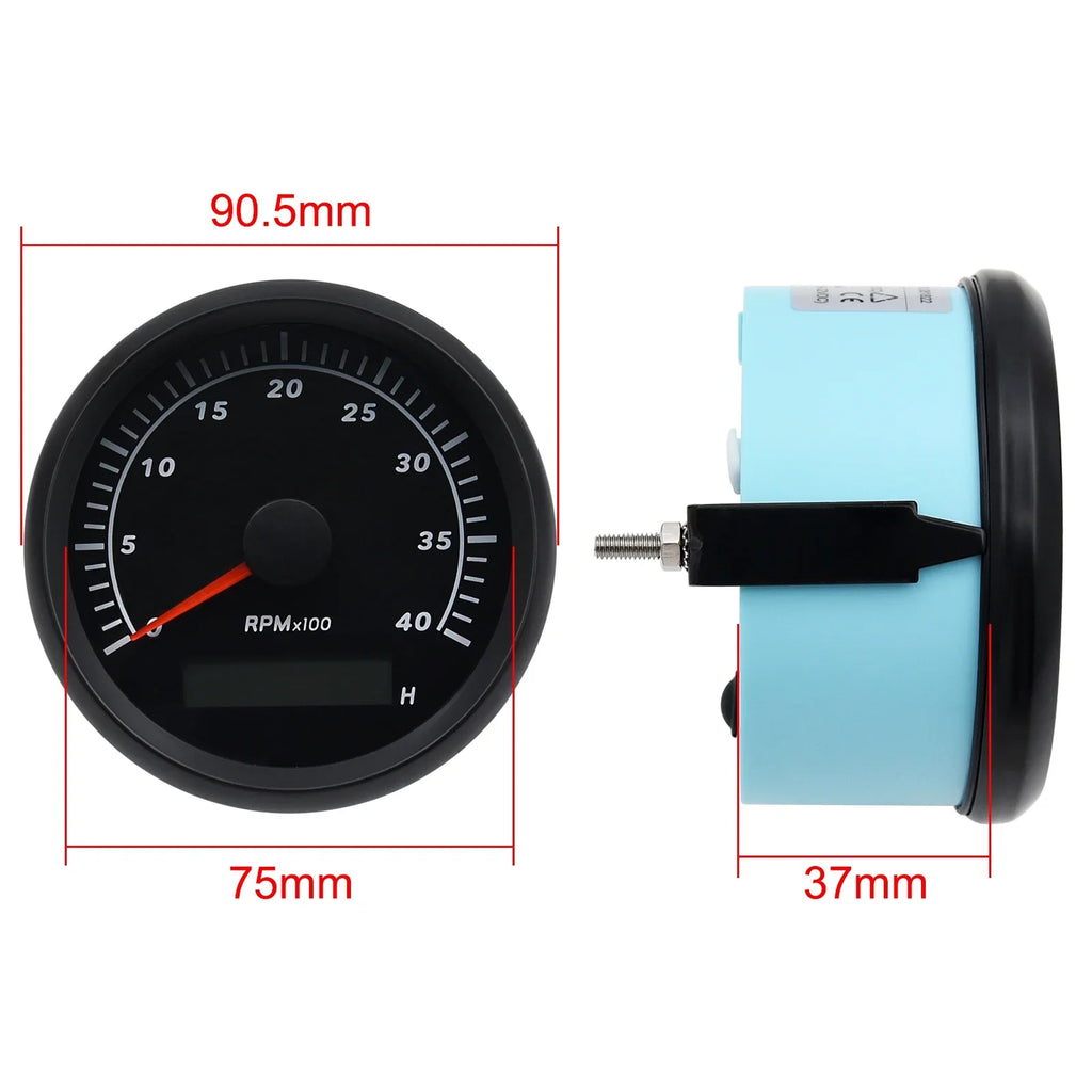 Geloo Marine Tachometer Hour Meter Waterproof Tachometer Gauge 0-4000RPM 85mm for Car Boat Truck