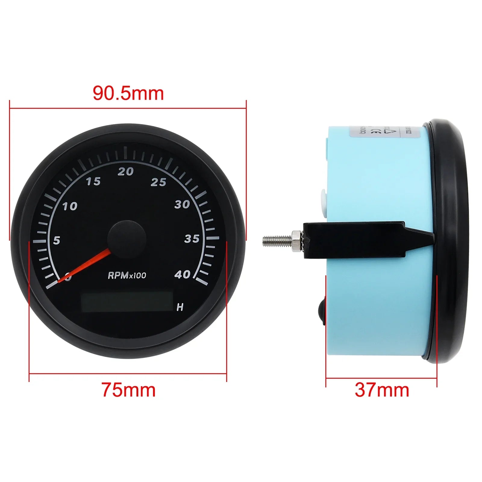 Geloo Marine Tachometer Hour Meter Waterproof Tachometer Gauge 0-4000RPM 85mm for Car Boat Truck