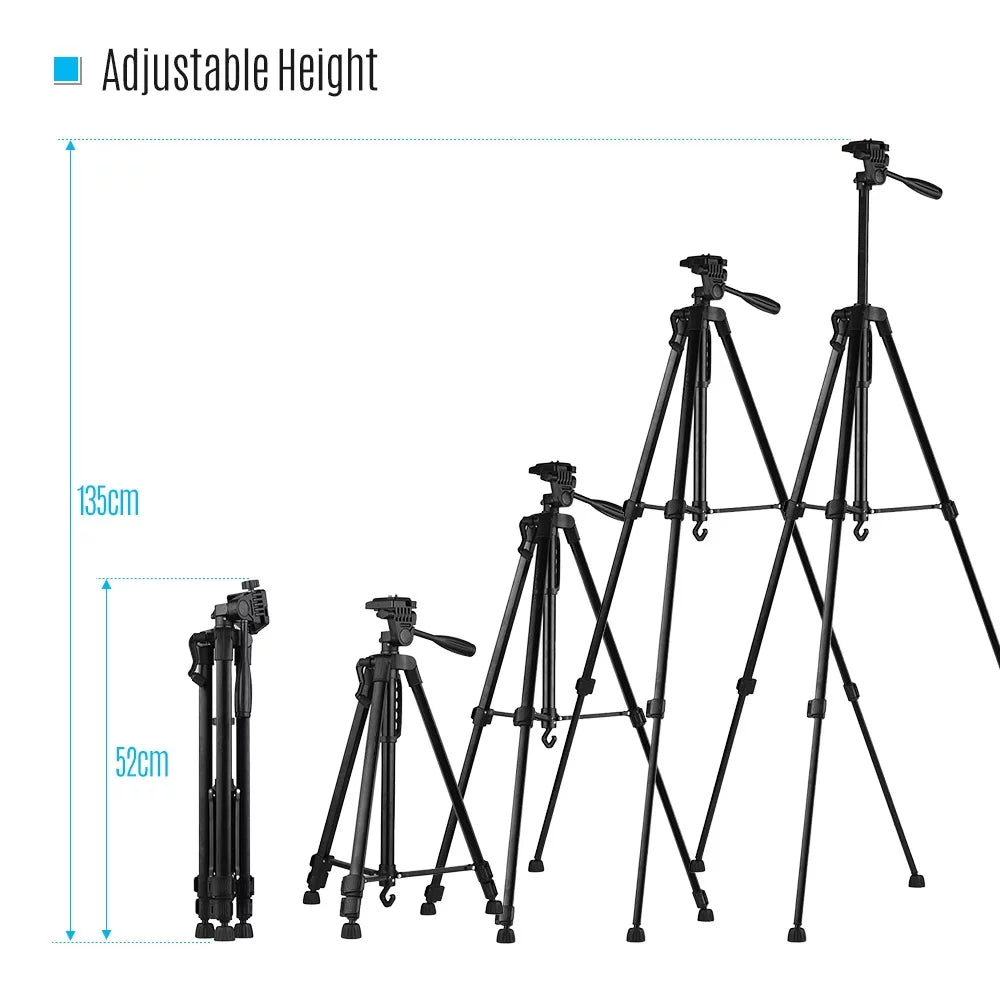 Andoer Lightweight Photography Tripod Stand Aluminum Alloy 3kg Load Capacity Max. Height 135cm/53in with Carry Bag Phone Holder for  Camera Smartphone