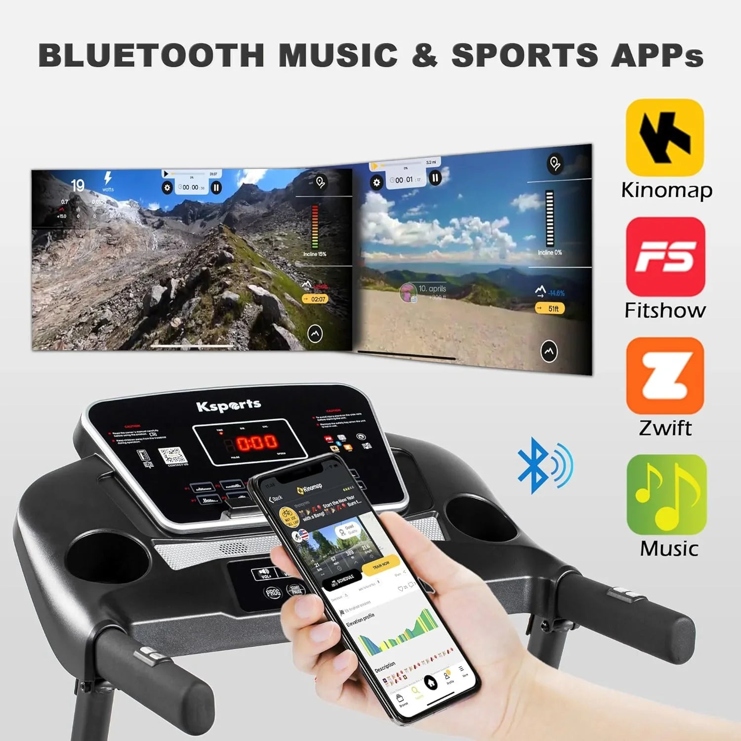 Foldable 16.5 Inch Fitness Portable Treadmill With Bluetooth Connectivity,  Display, And Tracking Apps For Home Gym Equipment, Black